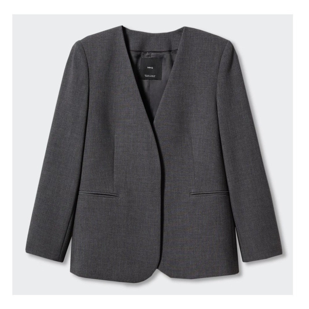 MNG Collarless Suit Jacket Large Grey Minimalist Business Casual Workwear NWT